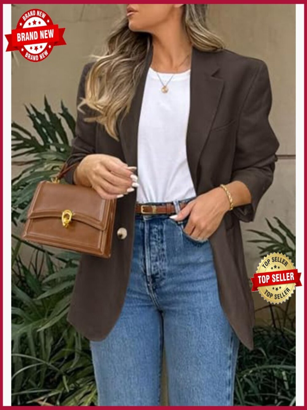 Women's Long Sleeve Notch Lapel Blazer with Pockets - Picture 5 of 7
